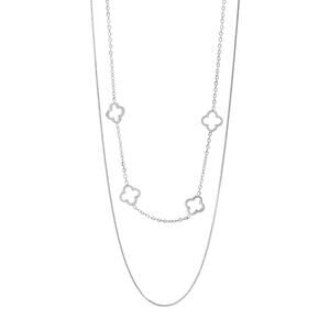 18K Silver PVD Stainless Steel Layered Clover Charm Necklace